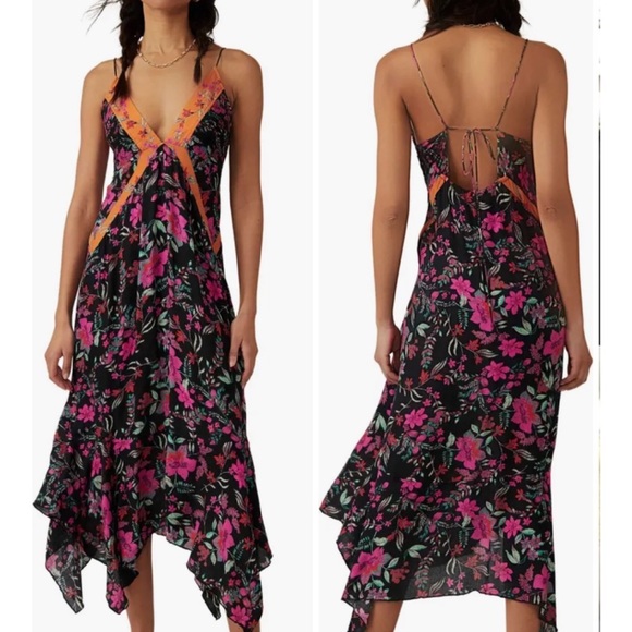 Free People There She Goes Floral Maxi Dress - V-Neck With Back Tie Detail